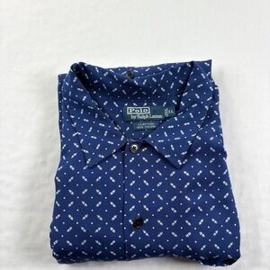 Polo Ralph Lauren Shirt Mens XL Blue Viscose Button Up Clayton Short Sleeve Camp
